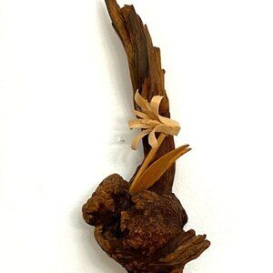 John Nelson Hand Carved Driftwood Wood & Flower Sculpture Wall Art Vintage Beach